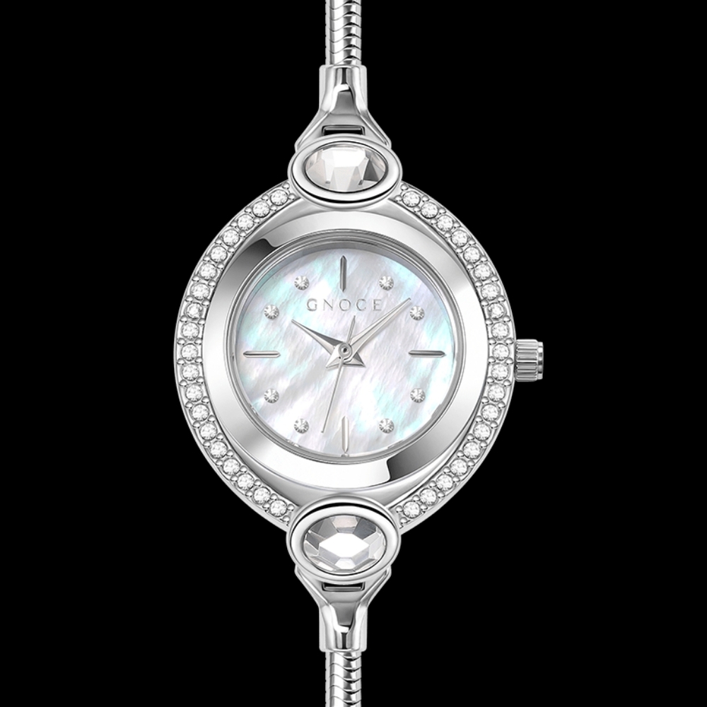 Gnoce Watch DISCONTINUED Charms Silver Bracelet Mother of Pearl Oval Iridescent